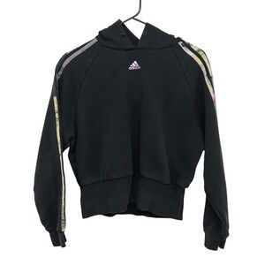 Adidas Cropped‎ Raglan Hoodie S Black Pastel Stripe Athleisure Sporty Streetwear